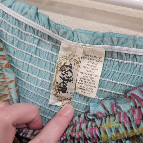 LSter Floral Print Smocked Strapless Boho Maxi Sundress Pullover Multicolor OSFM - Picture 3 of 5